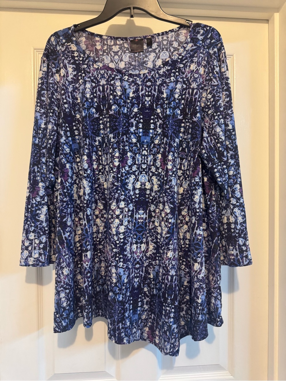 Women's Navy Blue Patterned Scoop Neck Tunic Top